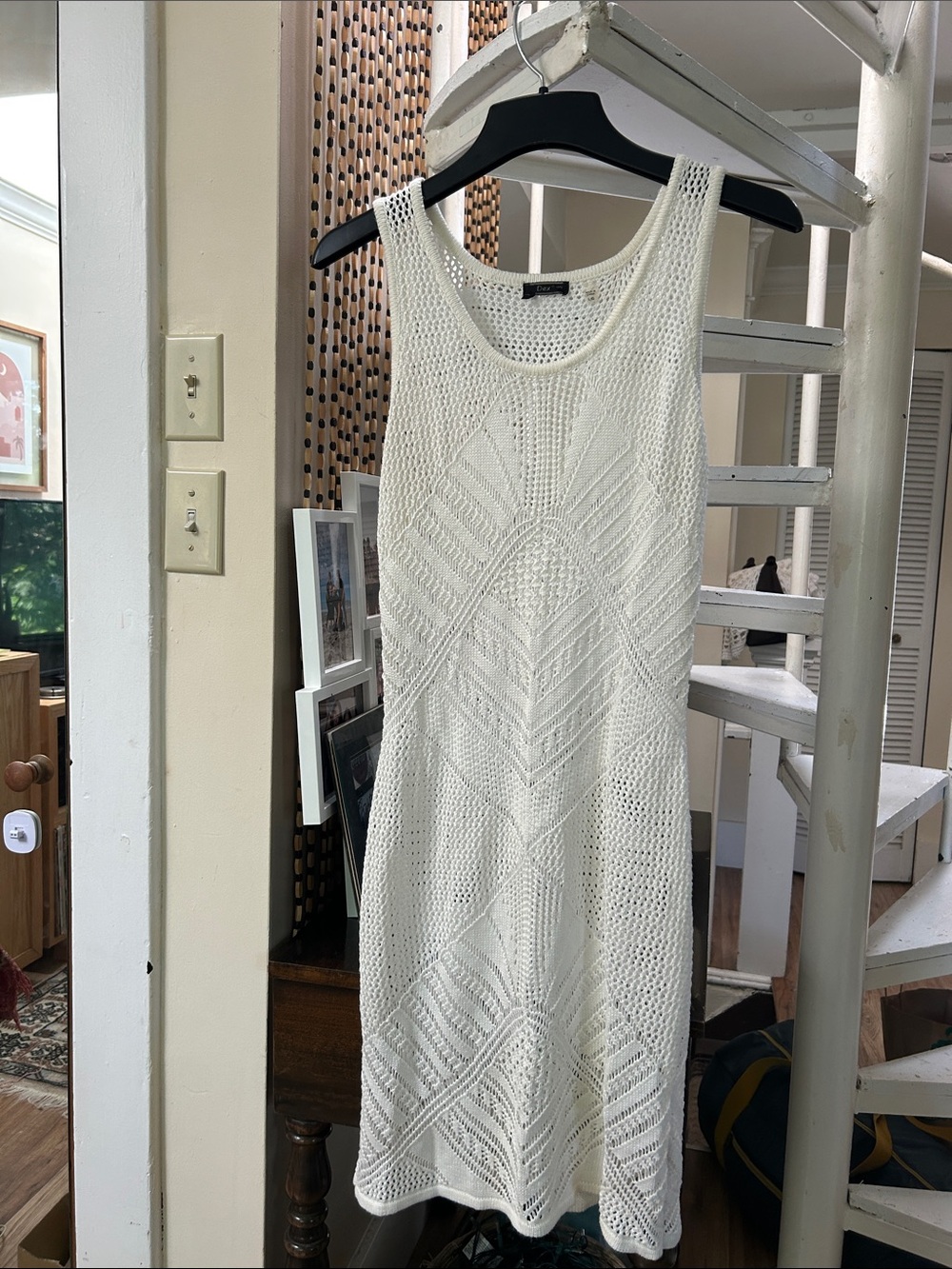 Dex White Crochet Knit Mini Dress